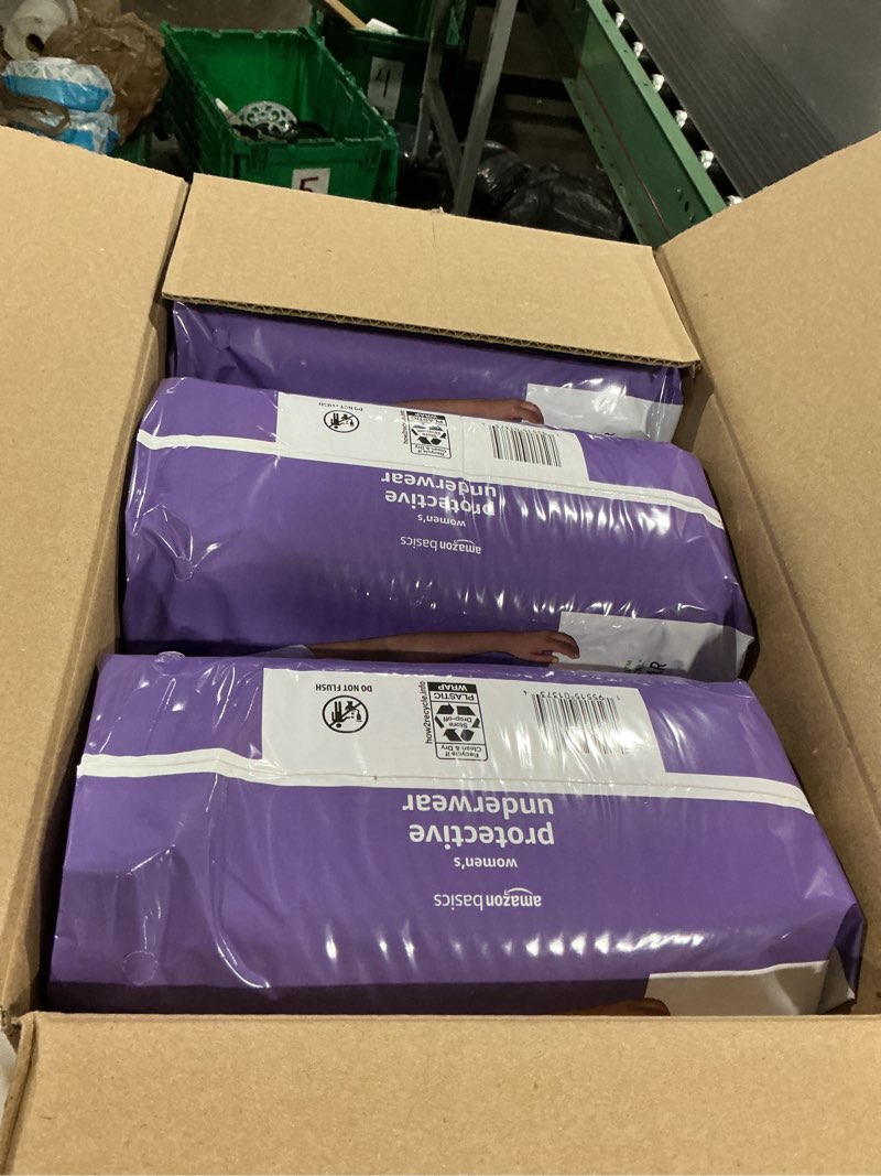 Condition photo showing New/Like New for amazon basics postpartum incontinence underwear for women, maximum absorbency, disposable, bladder leak protection, odor control, comfortable fit, xx-large, lavender, 42 count (3 packs of 14) xx-large 42.0