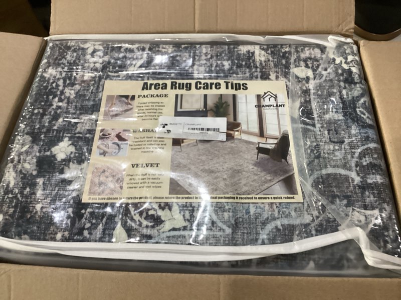 Condition photo showing Good Condition for washable area rug 8'x10' retro boho design non-shedding non-slip easy care ideal for high traffic areas in living room bedroom office coffee table kitchen large carpet