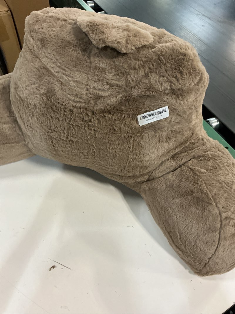 Condition photo showing As Is for A Nice Night Faux Fur Reading Pillow Bed Wedge Large Adult Children Backrest with Arms Back Support for Sitting Up in Bed / Couch for Bedrest,Khaki