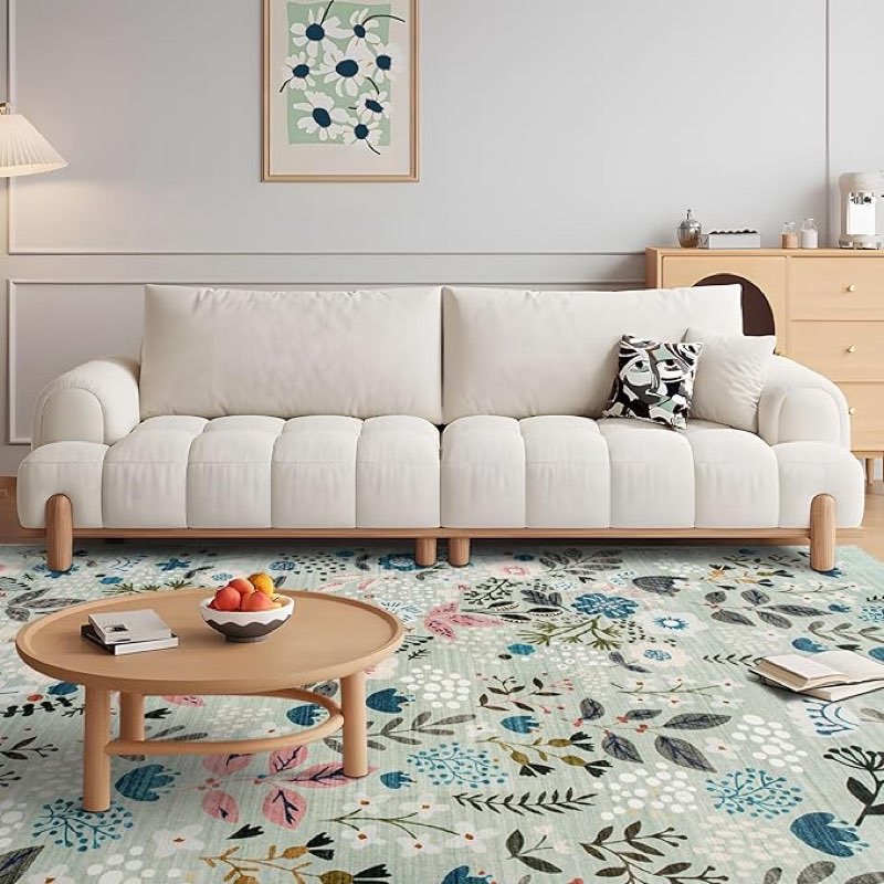 DECOMALL Jasmine Washable Area Rugs, Colorful Modern Flower Rug with Rubber Backing, Foldable Non Sl