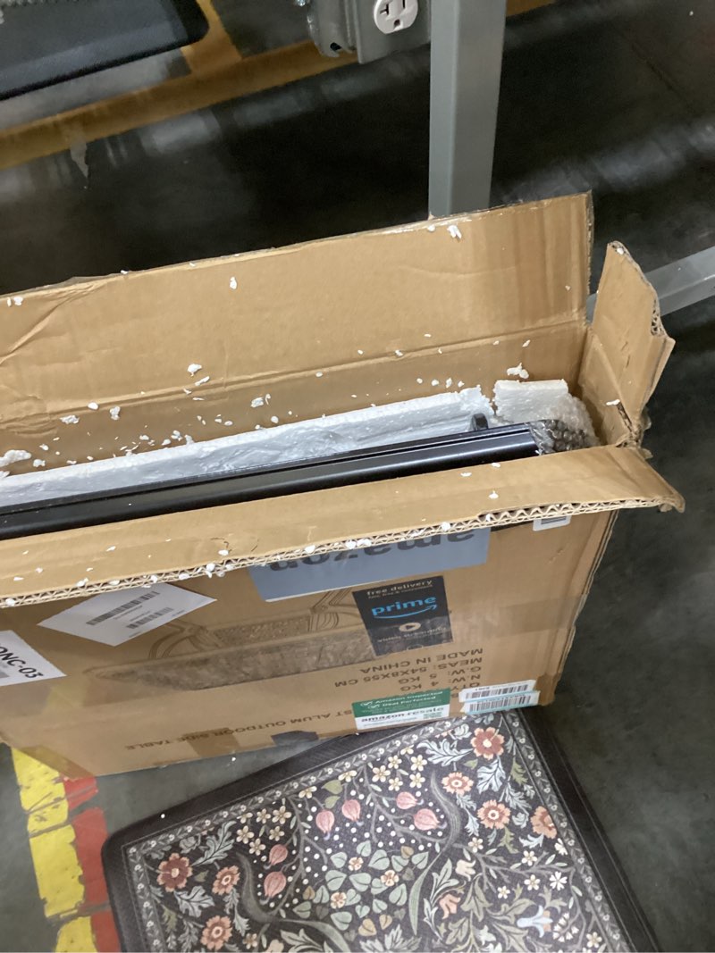 Condition photo showing As Is for Mandolin Outdoor Patio,Rust -Resistant Cast Aluminum Side Table,Weather Resistant End Table?Coffee Table? Perfect for Patio, Backyard Or Garden. W 20.8" X H18.5(Aluminum Square, Black) Aluminum square Black