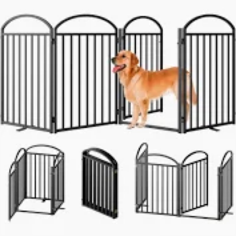 SNUOWU 4 Panels Full Matel Freestanding Dog Gates with Door, 96"Extra Wide 36"Tall Free Standing Dog
