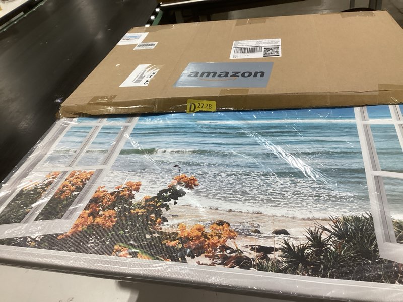 Condition photo showing Good Condition for Seascape Picture Window Wall Art: Large Coastal with flowers Canvas Artwork Ocean Painting Seaside Wave Prints Nature Beach Picture for Bathroom Bedroom Office Summer Flowers 36"L x 24"W