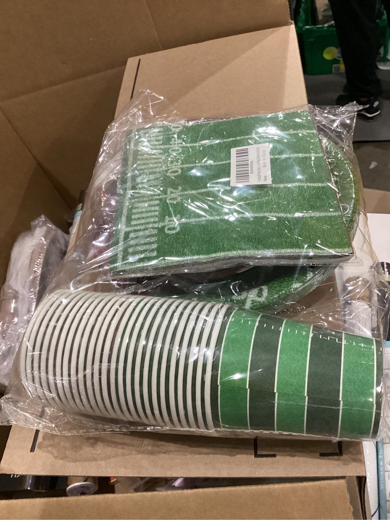 Condition photo showing New/Like New for Football Party Decorations Set Serve 24, Football Party Supplies Kit Includes Dinner Plates, Dessert Plates, Napkins, Cups for Football Birthday Party Football Game Day Tailgate Party Decorations