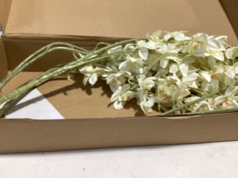 Condition photo showing New/Like New for white artificial orchid silk fake flowers 5pcs long stem artificial flowers that look real dancing lady orchids for tall vase home outdoor wedding party office decoration(white)