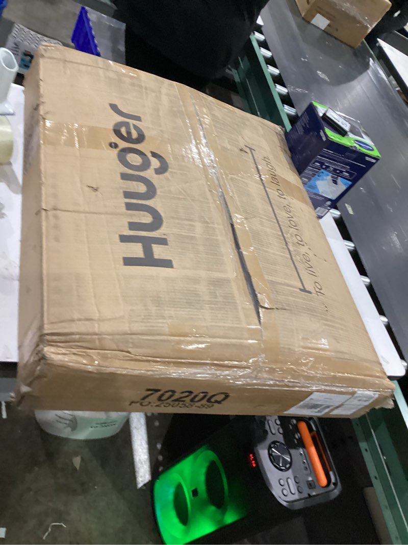 Condition photo showing As Is for huuger 55 x 28 large electric standing desk, height adjustable desk, 27.6" deep desktop, stand up gaming computer office desk with 2 hooks, 3 preset heights, for home office, maple 55*28 inch maple