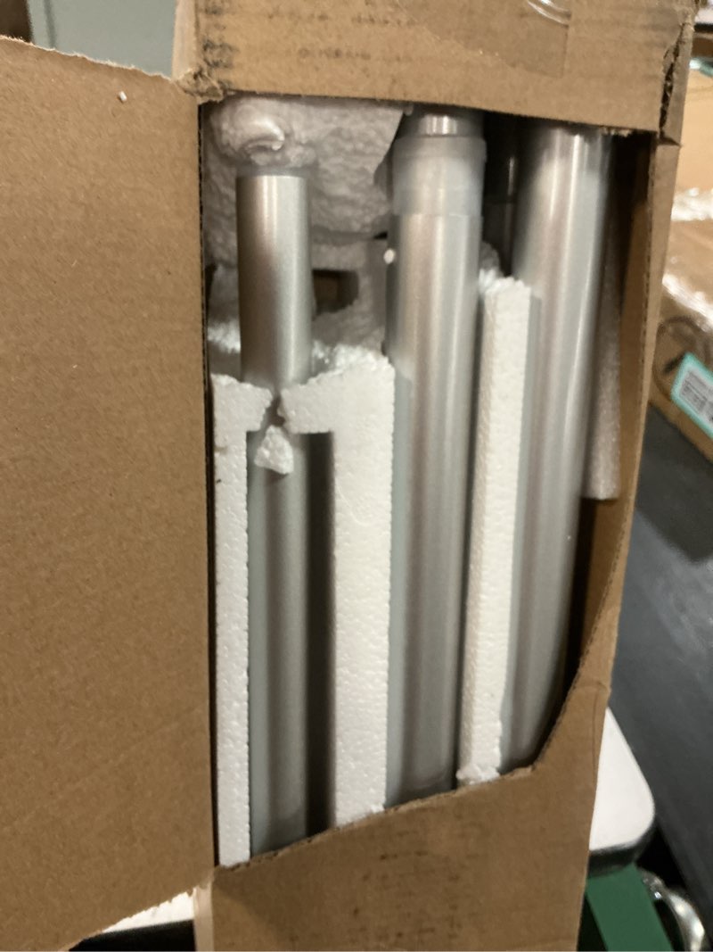 Condition photo showing As Is for 1 inch double curtain rods 72 to 144 inches (6 to 12 ft), usfook silver drapery rods for windows, telescoping dual curtain rod with translucent finials, decoration for home silver 72-144"