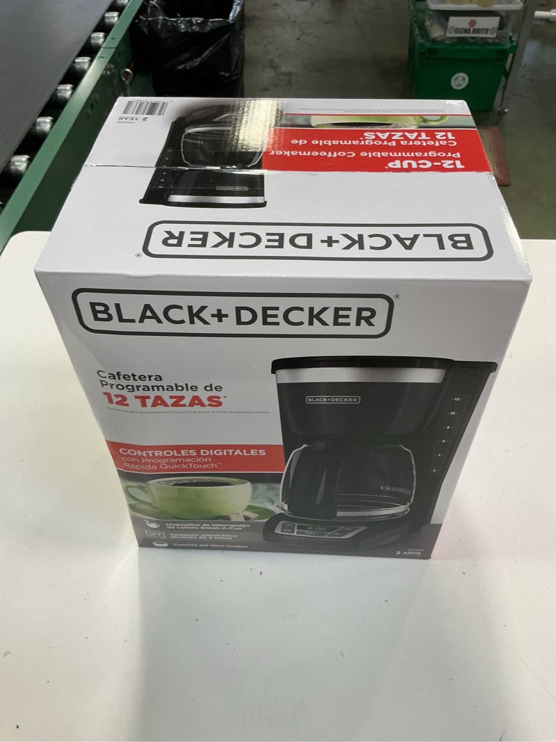 Condition photo showing New/Like New for BLACK+DECKER 12-Cup Digital Coffee Maker, Programmable, Washable Basket Filter, Sneak-A-Cup, Auto Brew, Water Window, Keep Hot Plate, Black Black Hot Brew