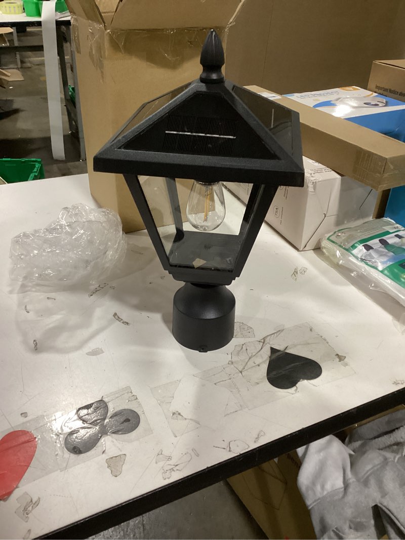 Condition photo showing As Is for Solar Post Lights, 6000K Dusk to Dawn Solar Lamp Post Light with Pier Mount Base, Solar Post Lights Outdoor Waterproof for Garden Yard Landscape Pole Pillar, Outside Decorative Lamp(Cool White)