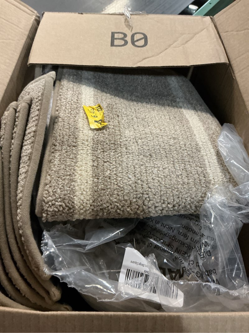 Condition photo showing Good Condition for COSY HOMEER Soft Stair Treads 15pcs Non-Slip Carpet Mat 28inX9in Indoor Stair Runners for Wooden Steps,Stair Rugs for Kids and Dogs, 100% Polyester TPE Backing Beige,Square 15pc Beige