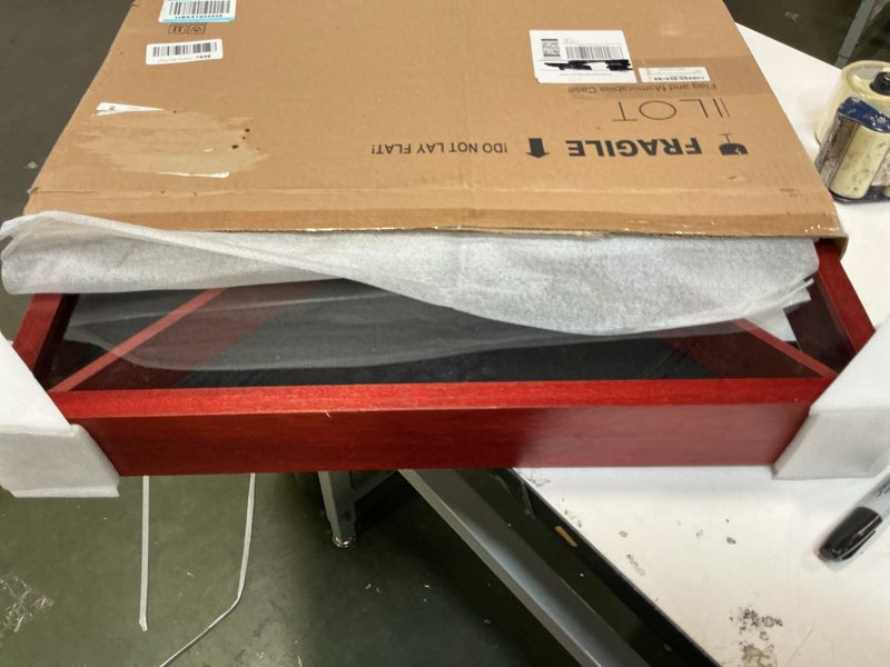 Condition photo showing Good Condition for Large Military Shadow Box - Solid Wood Flag Case for 5' x 9.5' American Veteran Burial Flag, Velvet Like Felt Lining for Medals, and Polished Plexiglass (Mahogany)