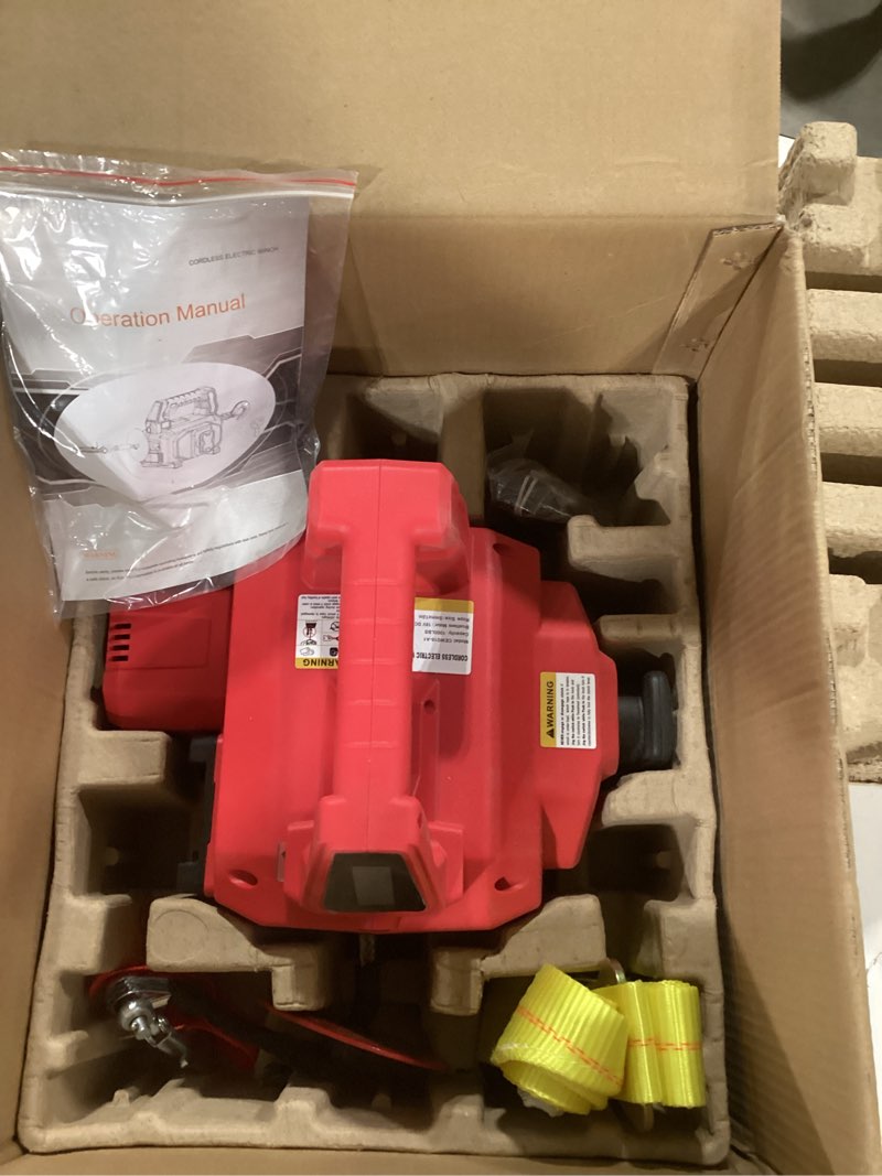 Condition photo showing Good Condition for 1000LB Battery Power Winch 40FT Synthetic Rope, Compatible with Milwaukee Battery(Greater Than 18V 4.0ah),Portable Battery Winch with Remote,for Lifting (Red,Battery not Included) MIK Red