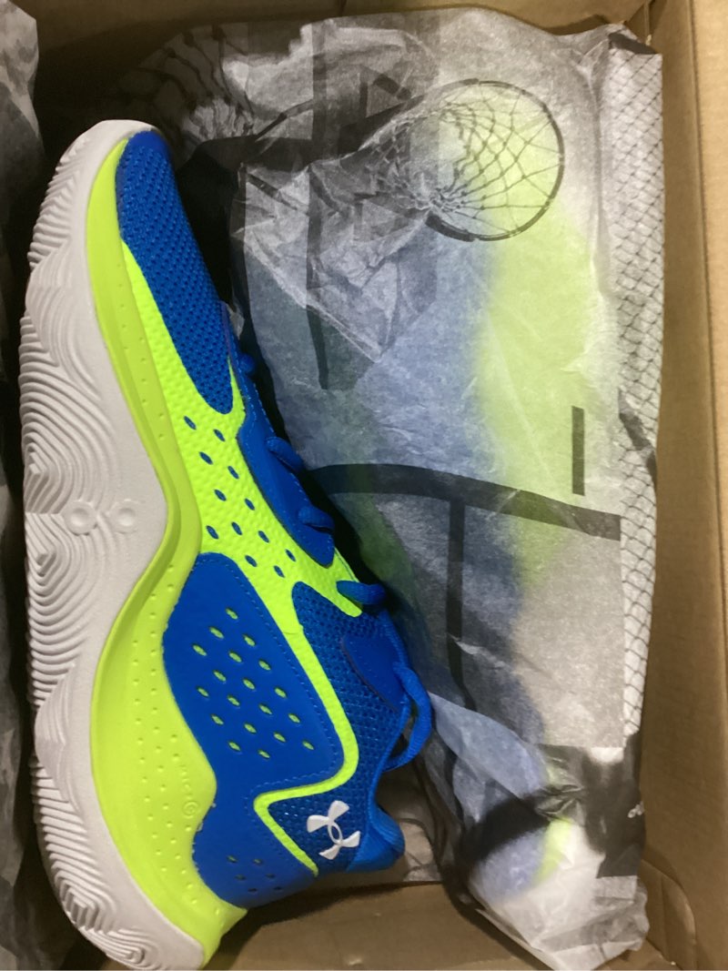 Condition photo showing Good Condition for Under Armour Kids' Grade School Jet '23 Basketball Shoe (401) Photon Blue/High-vis Yellow/White 5 Big Kid