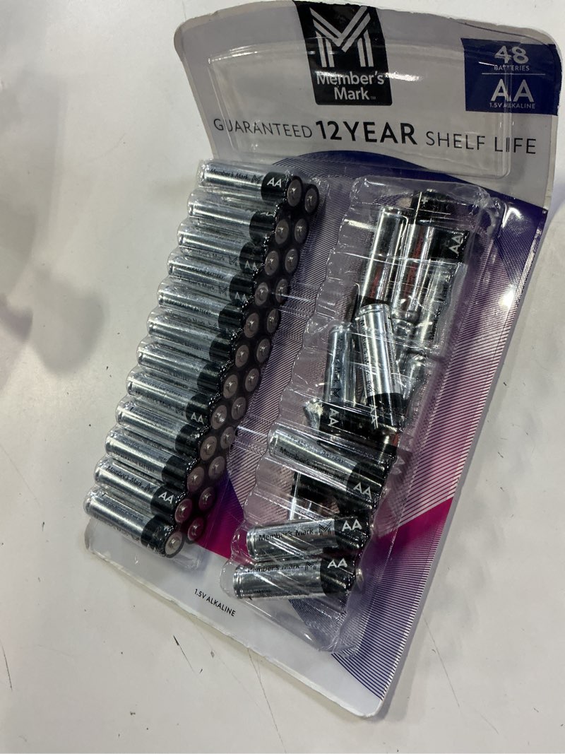Condition photo showing As Is for member's mark aa alkaline batteries, 48 pack