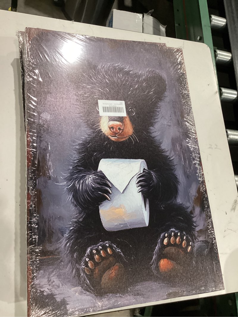 Condition photo showing New/Like New for zcyartqu funny bathroom bear canvas wall art cute black bear holding paper painting picture humor animal wall decor for kids restroom bathroom washroom bathroom bear canvas wall art 24"l x 16"w