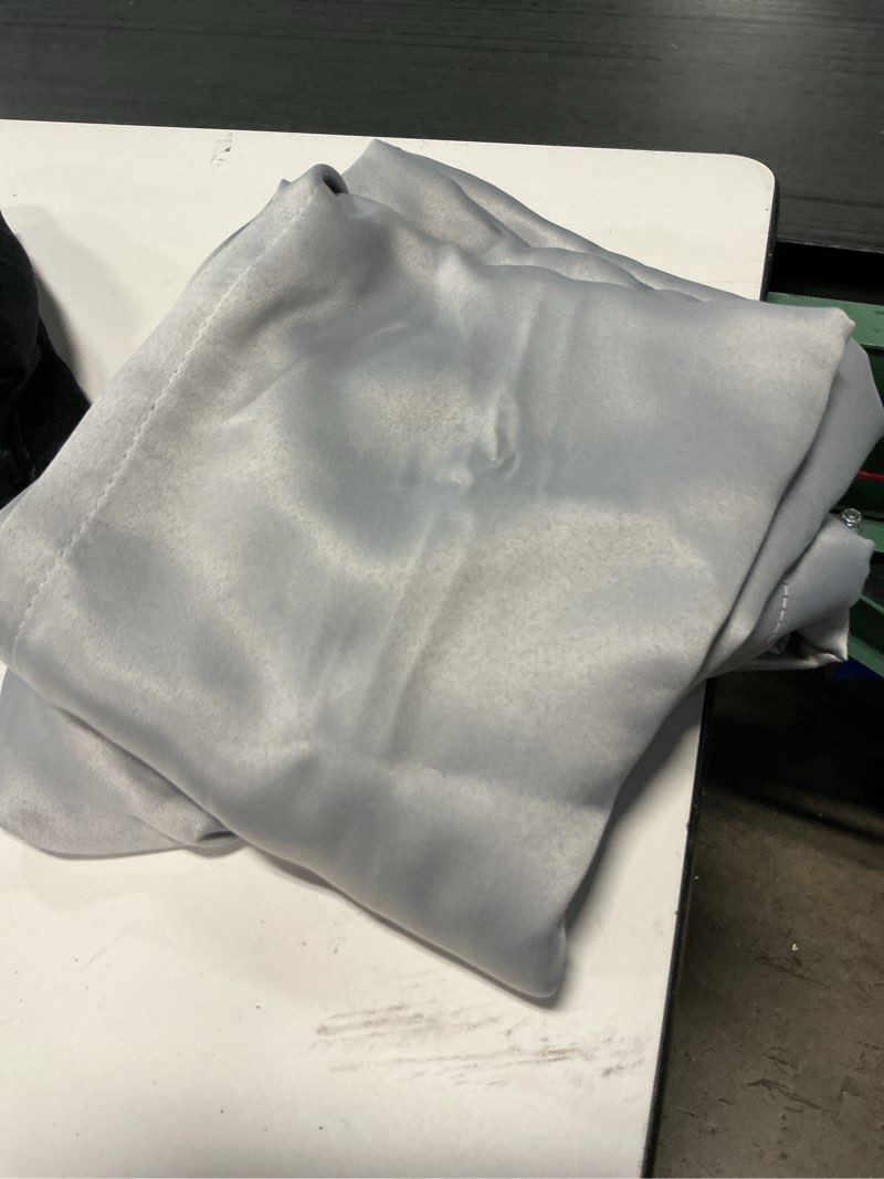 Condition photo showing As Is for mainstays solid blackout curtain panel pair, set of 2, grey , 30”w x 84”l