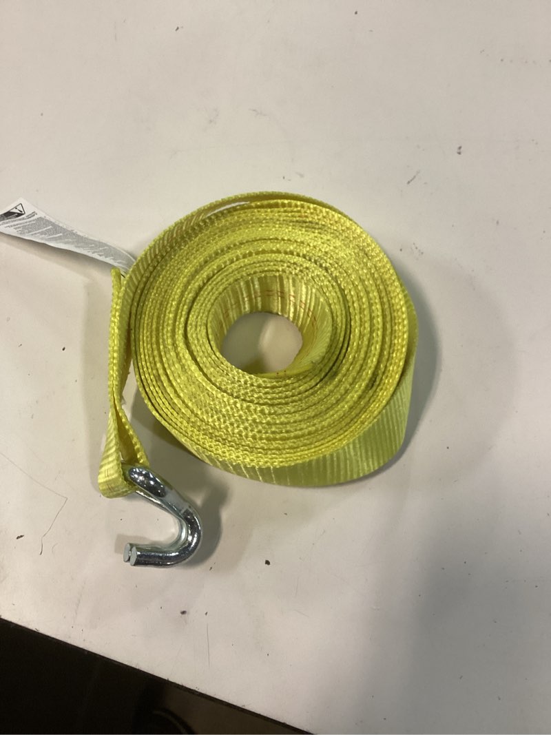 Condition photo showing As Is for reflective tow strap with forged hooks