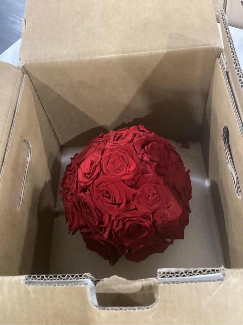 Condition photo showing As Is for eternal rose dome with vintage pedestal, 23 forever preserved roses arrangement for home decoration, ideal gift for christmas,valentine's day, mother's day, birthdays(red)