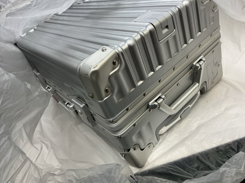 Condition photo showing As Is for hotway 20 inch aluminum frame carry on luggage with spinner wheels, pc hard shell suitcase with cup holder, zipperless luggage for business travel, silver silver (pc+aluminum) carry on 20inch