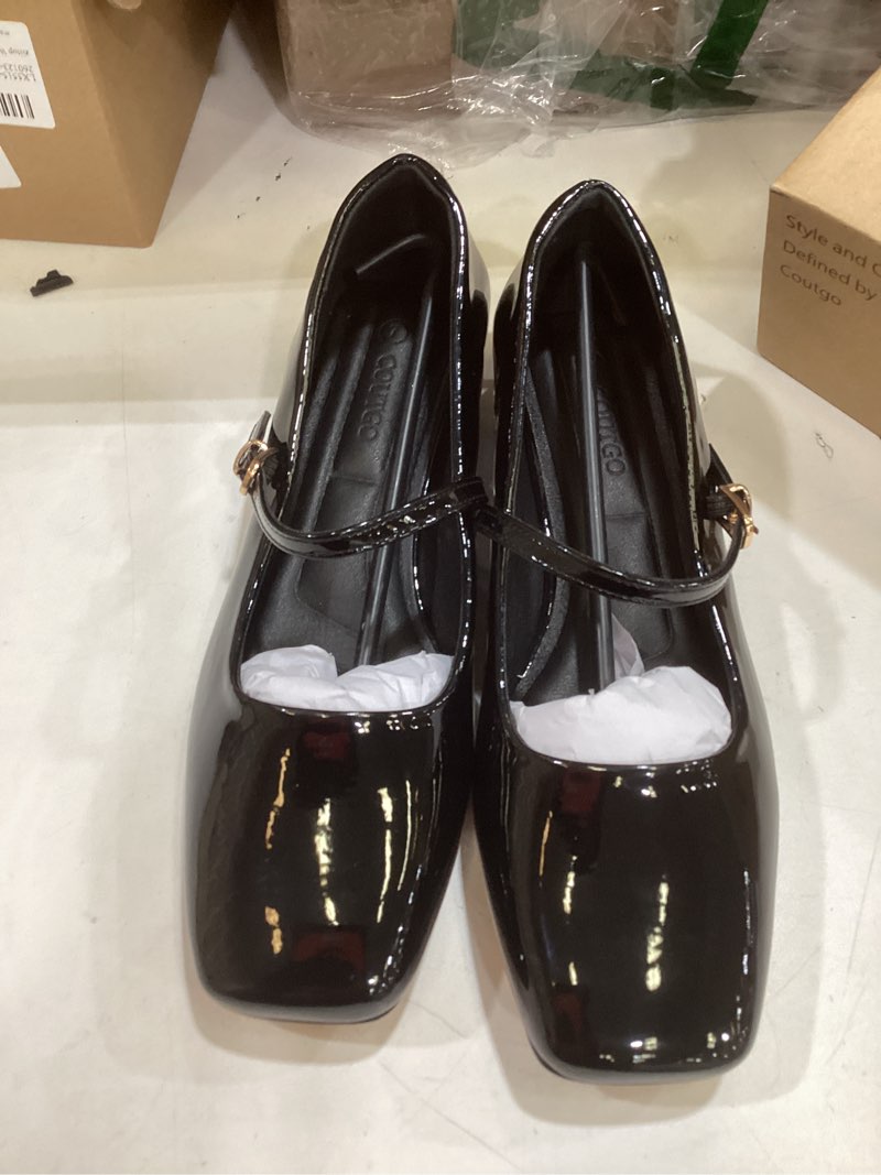 Condition photo showing Good Condition for coutgo women's mary jane flats closed square toe ballet flat dressy comfortable slip on shoes black 7