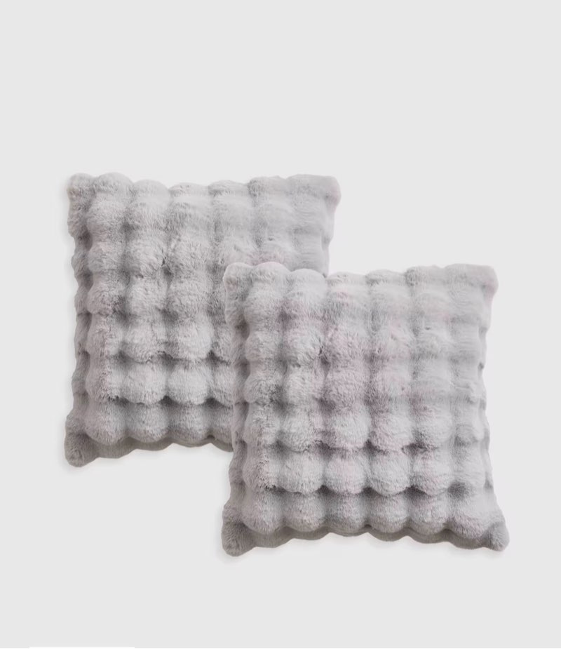 ruched faux fur pillow cover (set of 2), 20x20, glacier