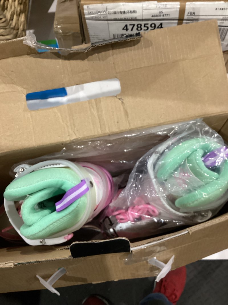 Condition photo showing Good Condition for Adjustable Ice Skates for Kids Boys Girls, Blades Iceskates Ages 3-12, Pink, Purple, Black, Blue Warm Ice Skating Shoes for Outdoor and Rink Rainbow Pink X-Small(US 7C-9C)Toodler