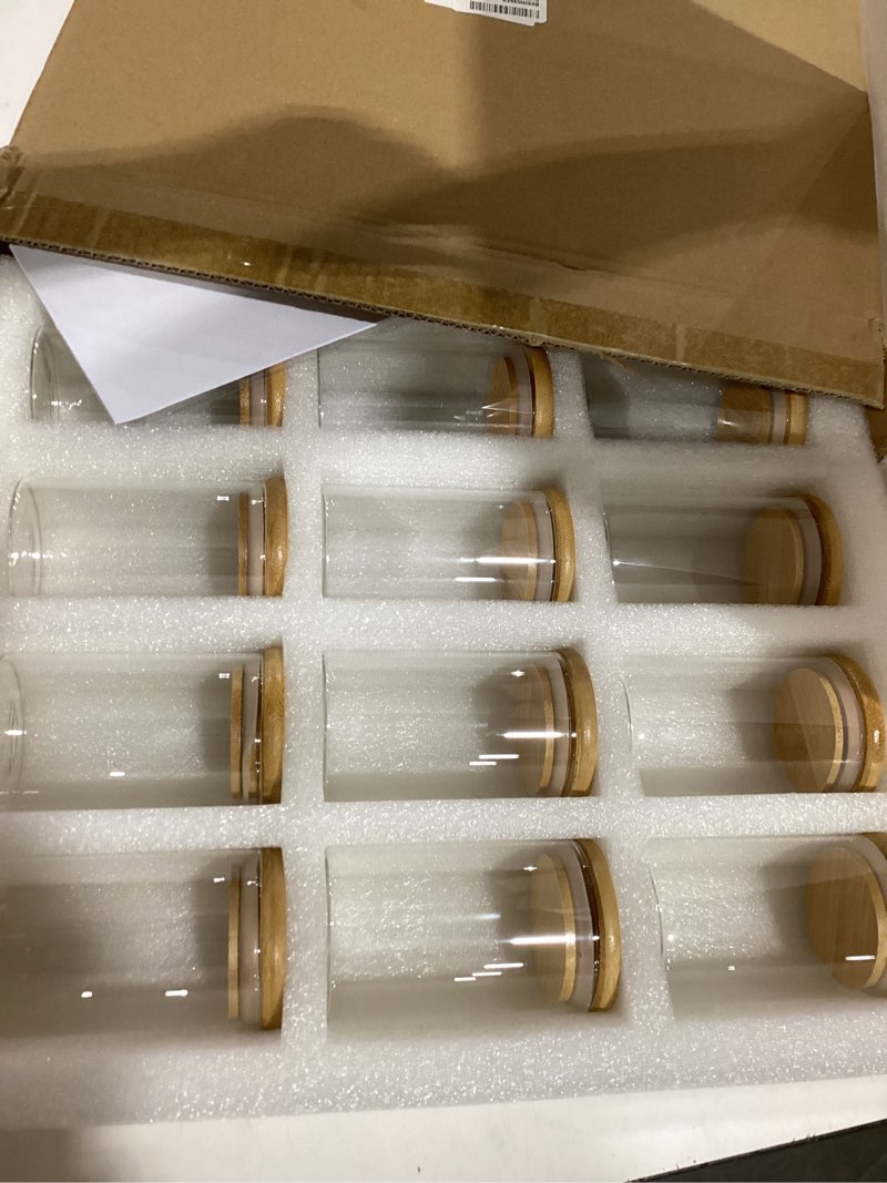 Condition photo showing Good Condition for 8oz glass jars set of 12, aikwi glass spice jars with bamboo lids and labels, airtight glass food storage jar canisters for tea, beans, coffee, snacks and more