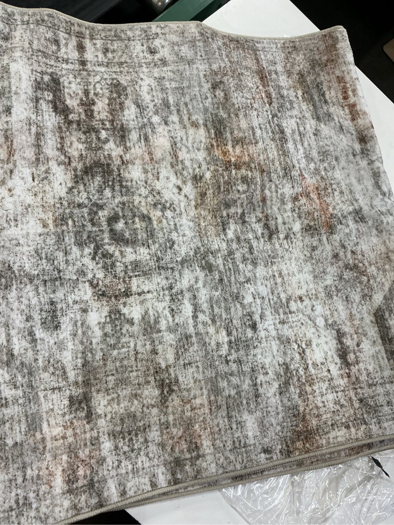 Condition photo showing Good Condition for soalmost abstract runner rug 2x8 hallway kitchen runners pink/grey | vintage washable rugs for bathroom laundry room, low pile stain resistant floor carpet mat entryway corridor bedroom pink/grey 2' x 8' (runner)