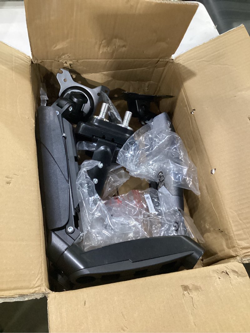 Condition photo showing As Is for amazon basics gas spring dual computer monitor arm desk mount, adjustable, holds up to 27" monitors, black dual gasspringmonitor