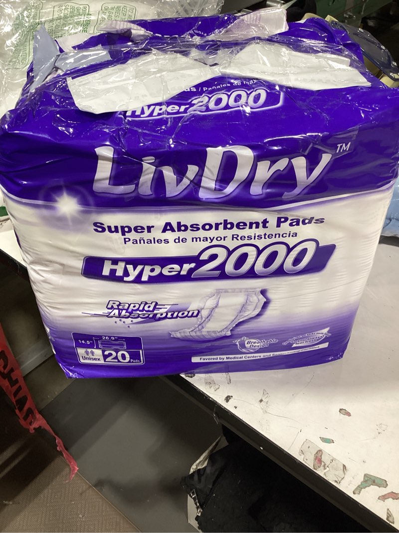 Condition photo showing New/Like New for livdry high absorbency pad insert for incontinence briefs and adult diapers, women and men, hyper 2000 (20 count)