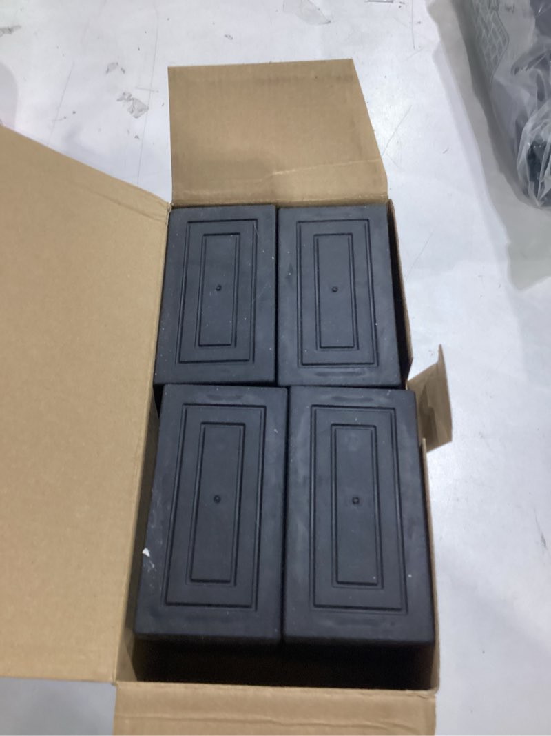 Condition photo showing As Is for furniture risers 4 inch, heavy duty furniture elevator in heights of 1.5, 3 or 4 inch?rectangle raising blocks for bed, couch, desk, sofa, tables,support up to 1,300 lbs (4 pack-black) 4 inch-black(rectangle)