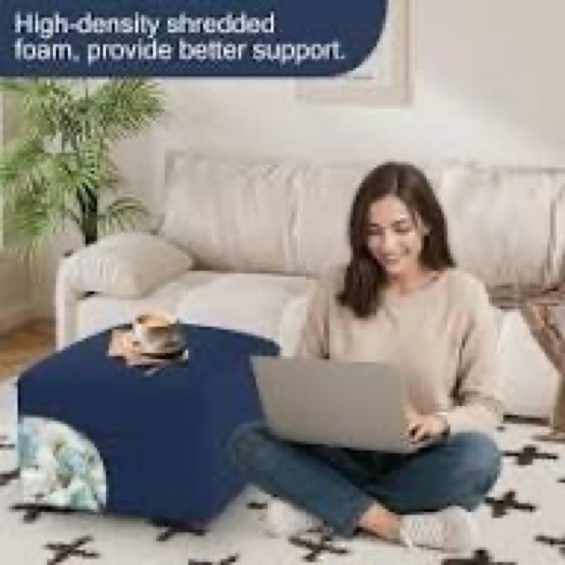 memorecool square stuffed pouf ottoman foot rest, floor pouf foot stool with foam chunk filling, sof