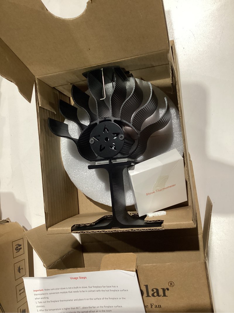 Condition photo showing Good Condition for Wood Stove Fan Heat Powered Fireplace Fan Non Electric, Thermal Fan for Wood Burning Stove//Log Burner, w/Stove Accessories Thermometer Stove Fan 126G