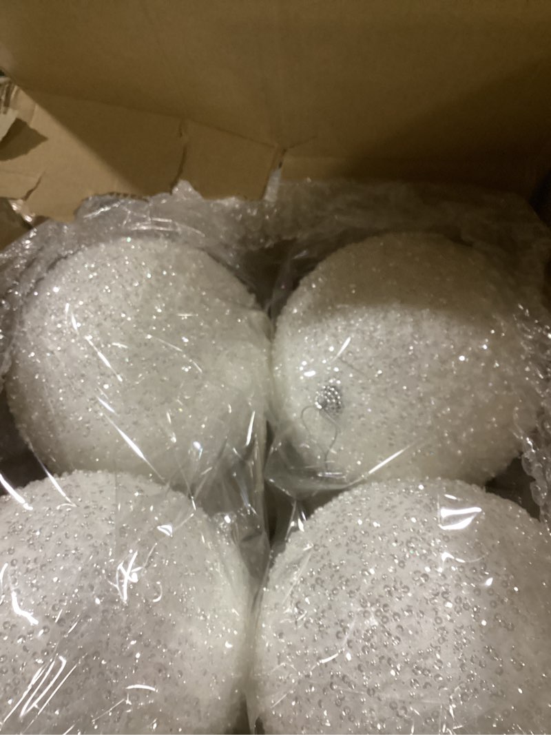 Condition photo showing New/Like New for Wettarn 12 Pieces Sparkling White Large 6" Christmas Balls Ornaments Xmas Tree Decorations Baubles Giant Shatterproof Balls for Birthday Easter Valentine Wedding Decorations Memorial Day Sparkling White 12