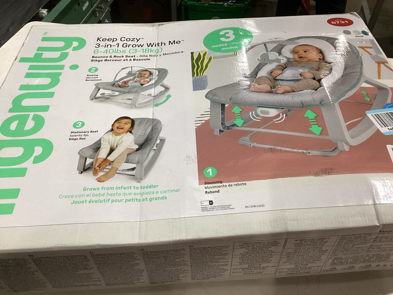 Condition photo showing Good Condition for Ingenuity Keep Cozy 3-in-1 Grow with Me Vibrating Baby Bouncer, Seat & Infant to Toddler Rocker, Vibrations & -Toy Bar, 0-30 Months Up to 40 lbs (Weaver)