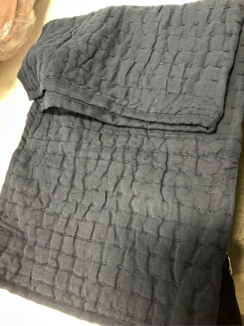 Condition photo showing Good Condition for european linen cotton stitch quilted euro sham, euro, navy