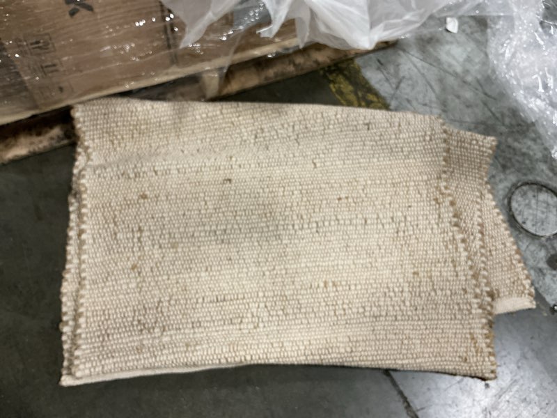 Condition photo showing As Is for gruhum jute cotton area rug rectangle hand woven natural farmhouse rugs for living room, bedroom, kitchen, high traffic area - rustic vintage bohemian eco-friendly  - ivory