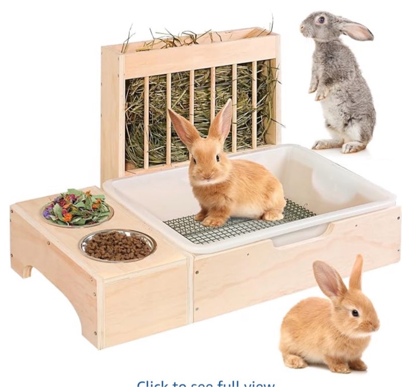 3 in 1 extra large rabbit hay feeder with litter box, wooden bunny toilet
