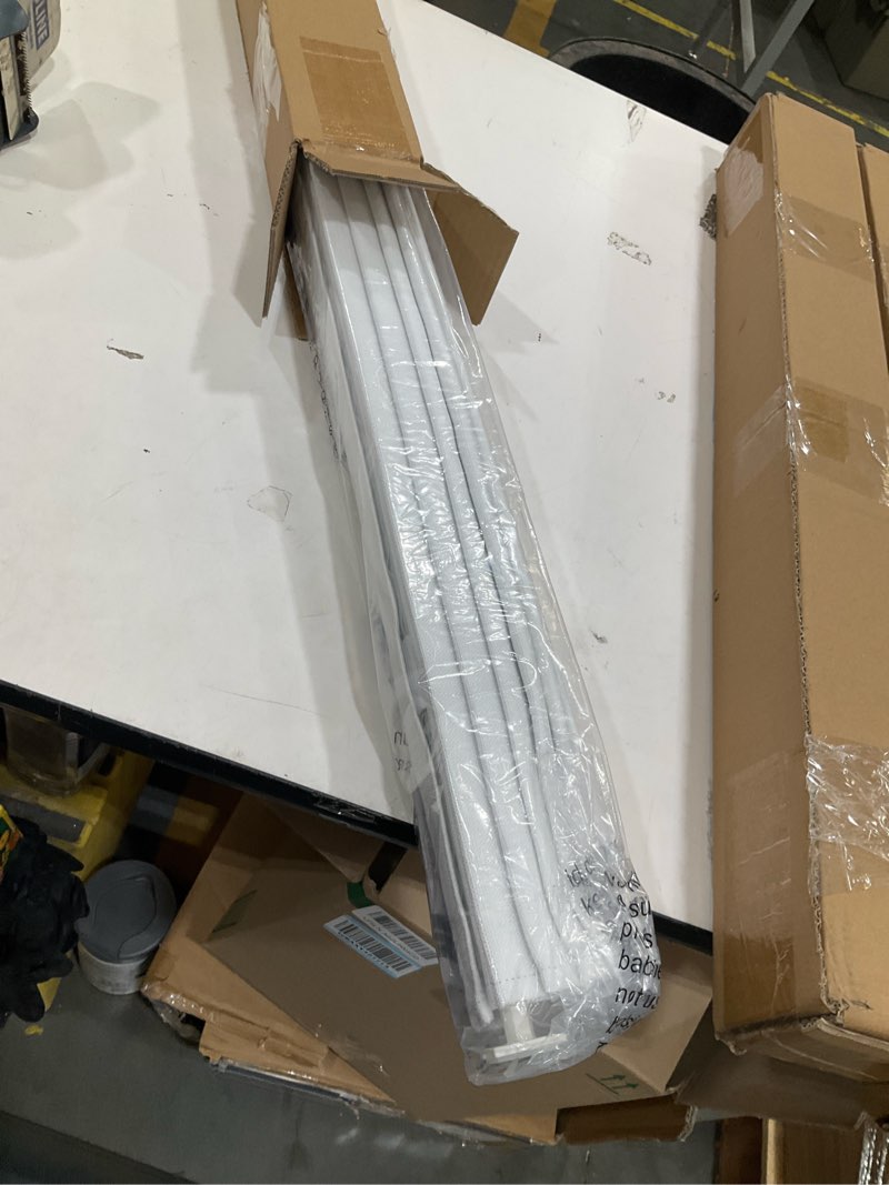 Condition photo showing Good Condition for unishades no drill cordless roman shades for windows, 28" w × 64" h - 100% blackout - linen - mist white 100% blackout linen white 28" w × 64" h