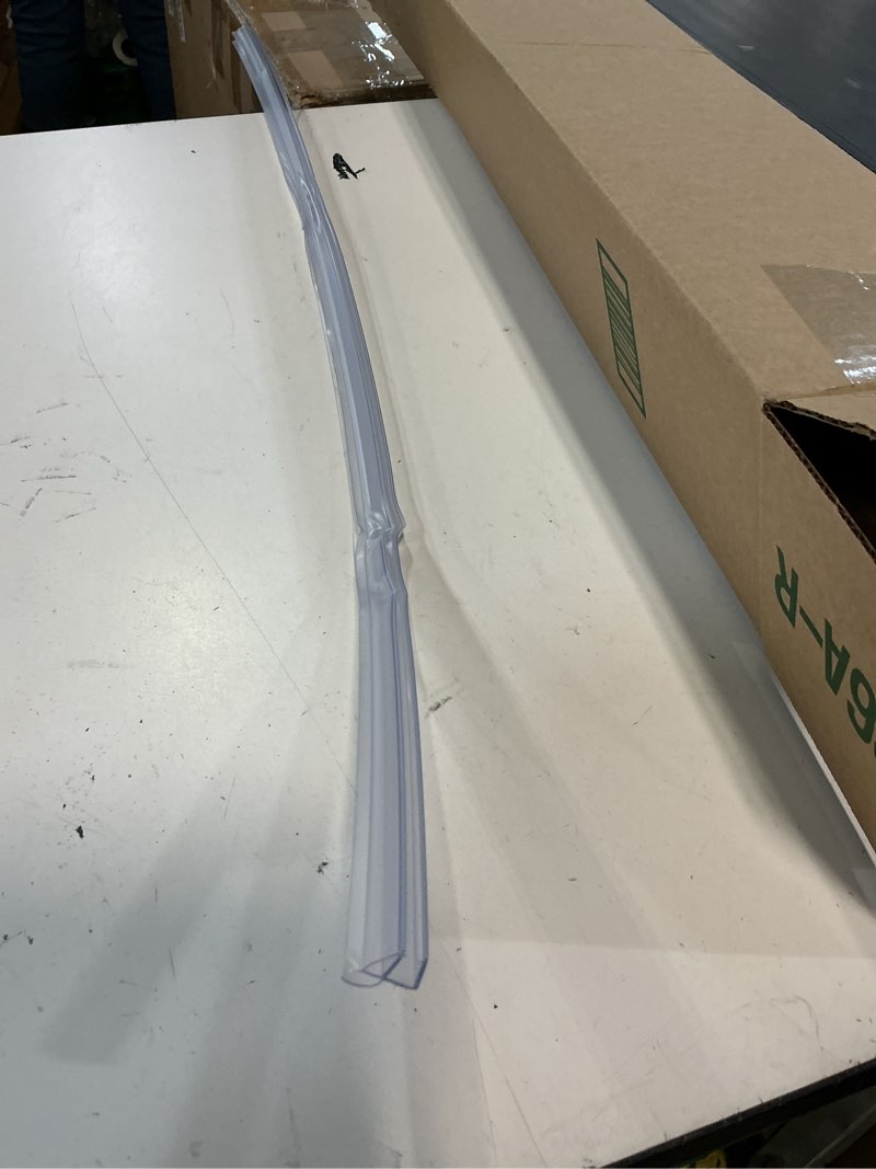 Condition photo showing As Is for frameless shower door bottom seal shower sweep with drip rail for 1/4" glass,36" long, vinyl, clear for 1/4" glass bottom seal