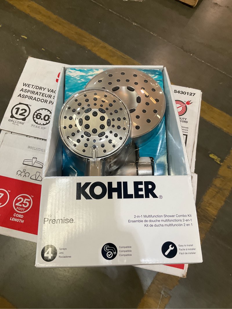 Condition photo showing New/Like New for kohler premise 4 - spray polished chrome 6-in round shower head with handheld