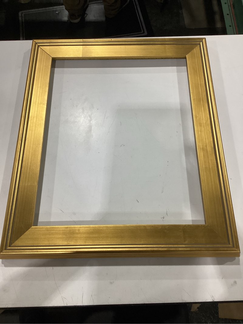 Condition photo showing Good Condition for creative mark plein air style frame, hand leafed gold, 16x20-2.75" wide moulding with 1/2" rabbet depth, open back w/o glazing, museum quality, for art panels, stretched canvas, pictures & more 16x20" gold