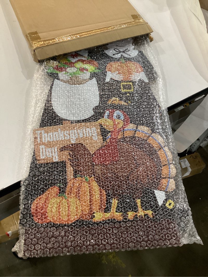 Condition photo showing New/Like New for Soaoo 32 Inch Thanksgiving Porch Sign Standing Decor Thanksgiving Yard Signs Wooden Pumpkin Element Decor for Fall Autumn Party Outdoor Decoration(Pilgrim)