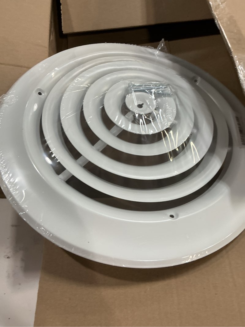 Condition photo showing New/Like New for HBW 10" Round Ceiling Diffuser White Powder Coated with Outside Dimension of 14" Fitting in 10" Duct