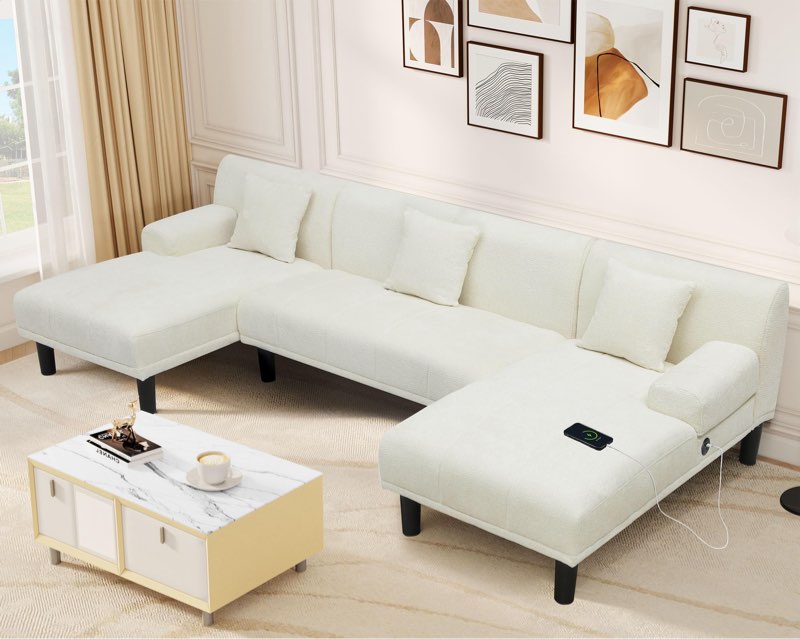 (Incomplete) YITAHOME Sectional Couches for Living Room, U Shaped Sofa Chenille Modern Couch with USB & Type C Charging Ports Double Chaise and Comfy Upholstered Sofa, Beige
