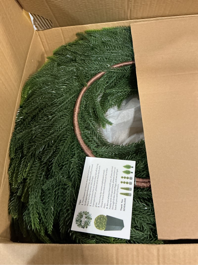 Condition photo showing New/Like New for 24inch Christmas Wreath 2 Pack, Norfolk Pine Wreath for Front Door, 24 Inch Xmas Village Wreath Holiday Decor Christmas Decorations for Home Wall Window Indoor Outdoor Outside Winter