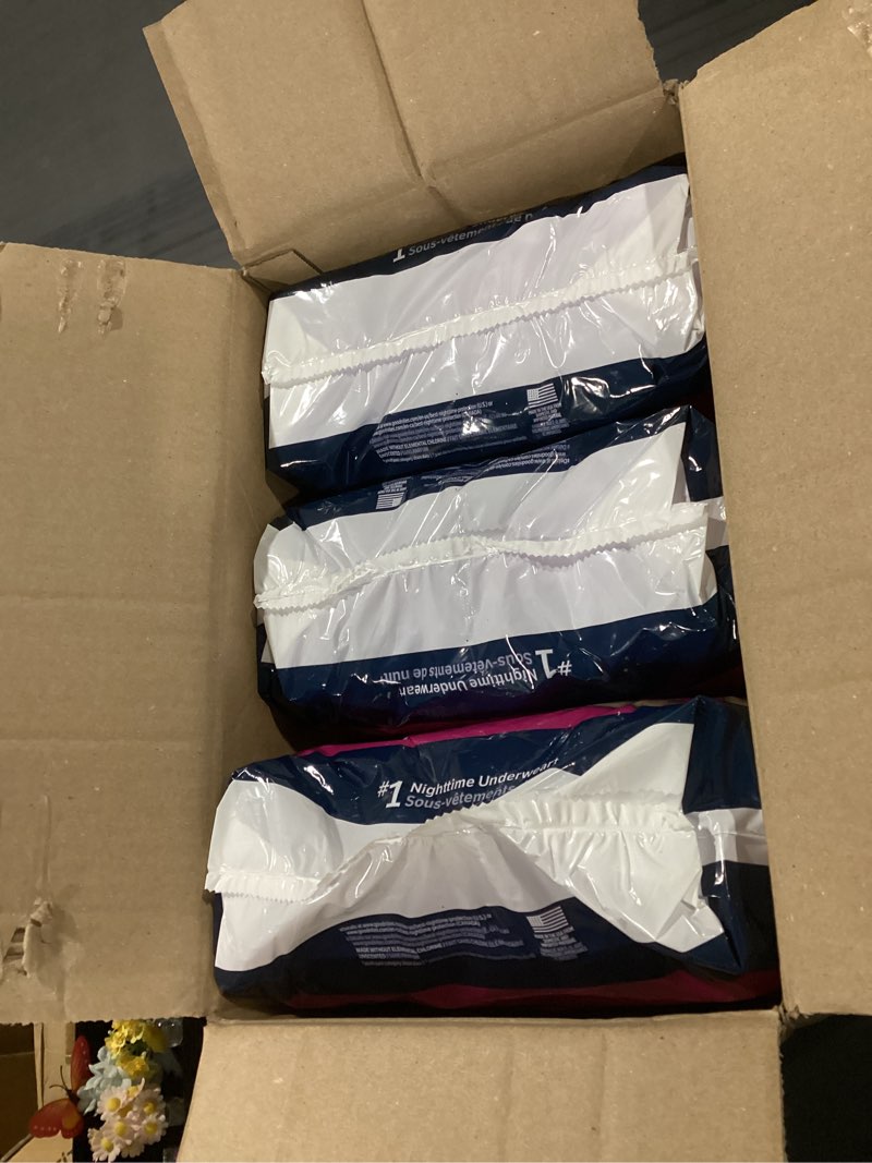 Condition photo showing New/Like New for goodnites girls' nighttime bedwetting underwear, size extra large (95-120 lbs), 63 ct (3 packs of 21), packaging may vary x-large 63