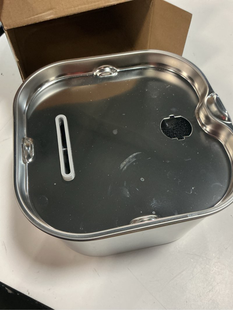 Condition photo showing As Is for cat water fountain with 8 filters + 5 sponges,small pet waterer dispenser fountains for drinking cats indoor metal automatic waterer bowl 24/7 running auto kitty watering supplies quiet pump 74oz/2.2l cat fountain + 8 filters + 5 sponges