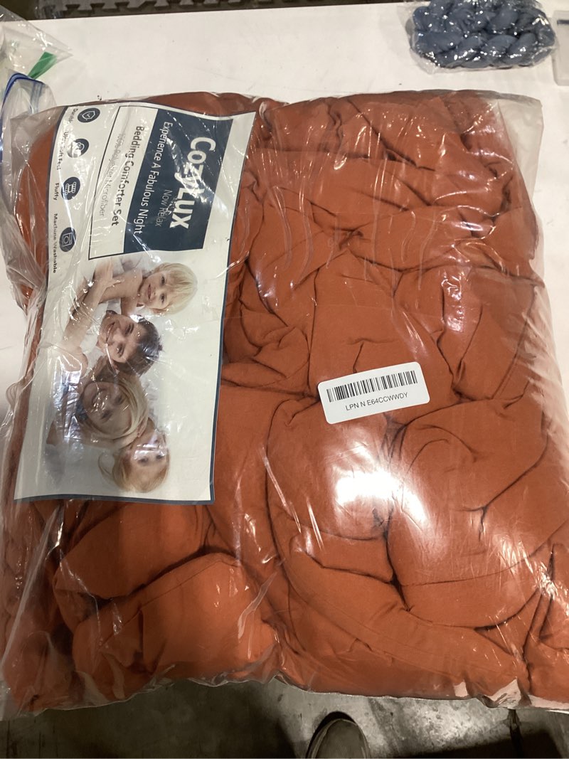 Condition photo showing As Is for cozylux queen comforter set terracotta - 7 pieces orange bed in a bag | oeko-tex certified, all-season, bedroom, guest room, down-alternative comforter + flat & fitted sheets + 4 pillowcases burnt orange queen
