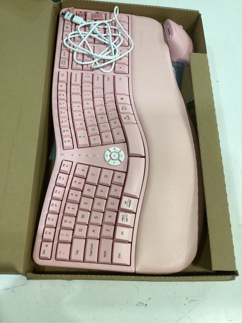 Condition photo showing Good Condition for meetion ergonomic keyboard and mouse wired, ergo computer split keyboard with cushioned wrist rest and vertical mouse - type natural keyboard for laptop pc desktop, compatible with windows/mac pink
